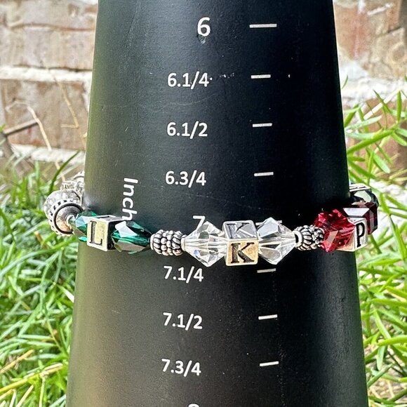 VTG Charm Bracelet Size 7 Block Letter Cross Glass Beads Colorful Sterling 18.7g - Picture 9 of 11